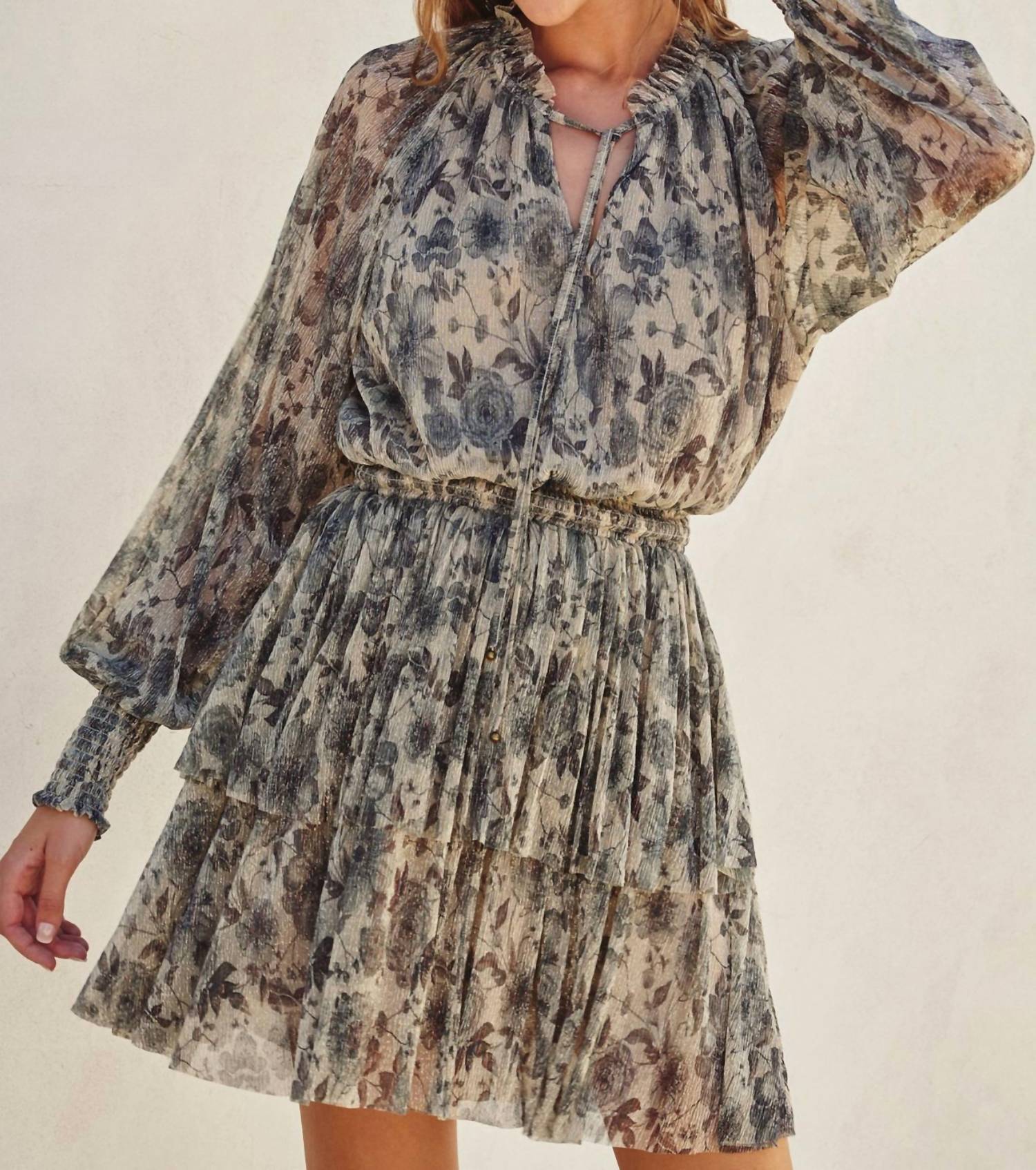 Dress Forum - Eclipsed Floral Print Lurex Ruffled Mini Dress