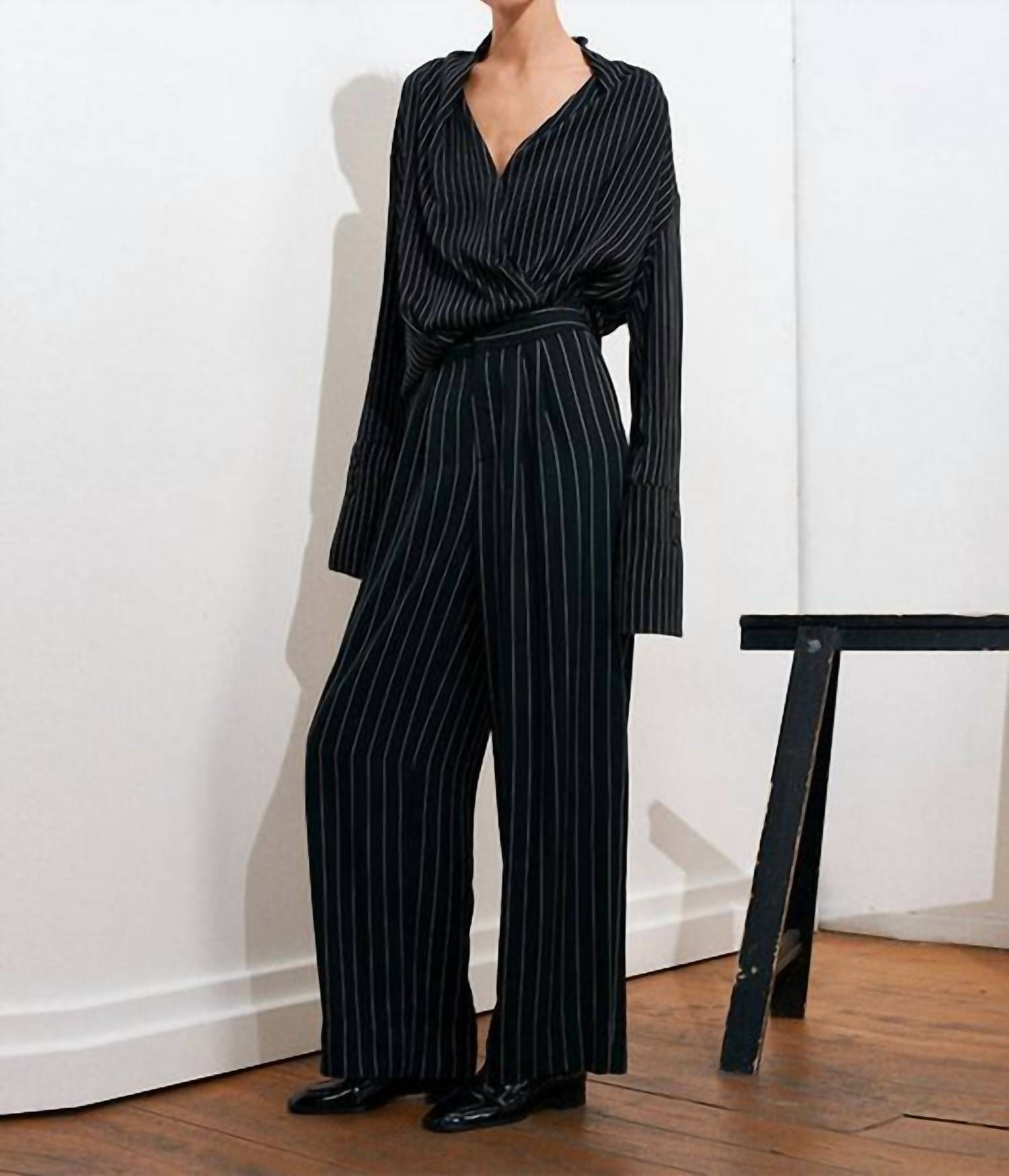 Acaria Studio Historical Long Sleeve Top in black stripe - women's blouse