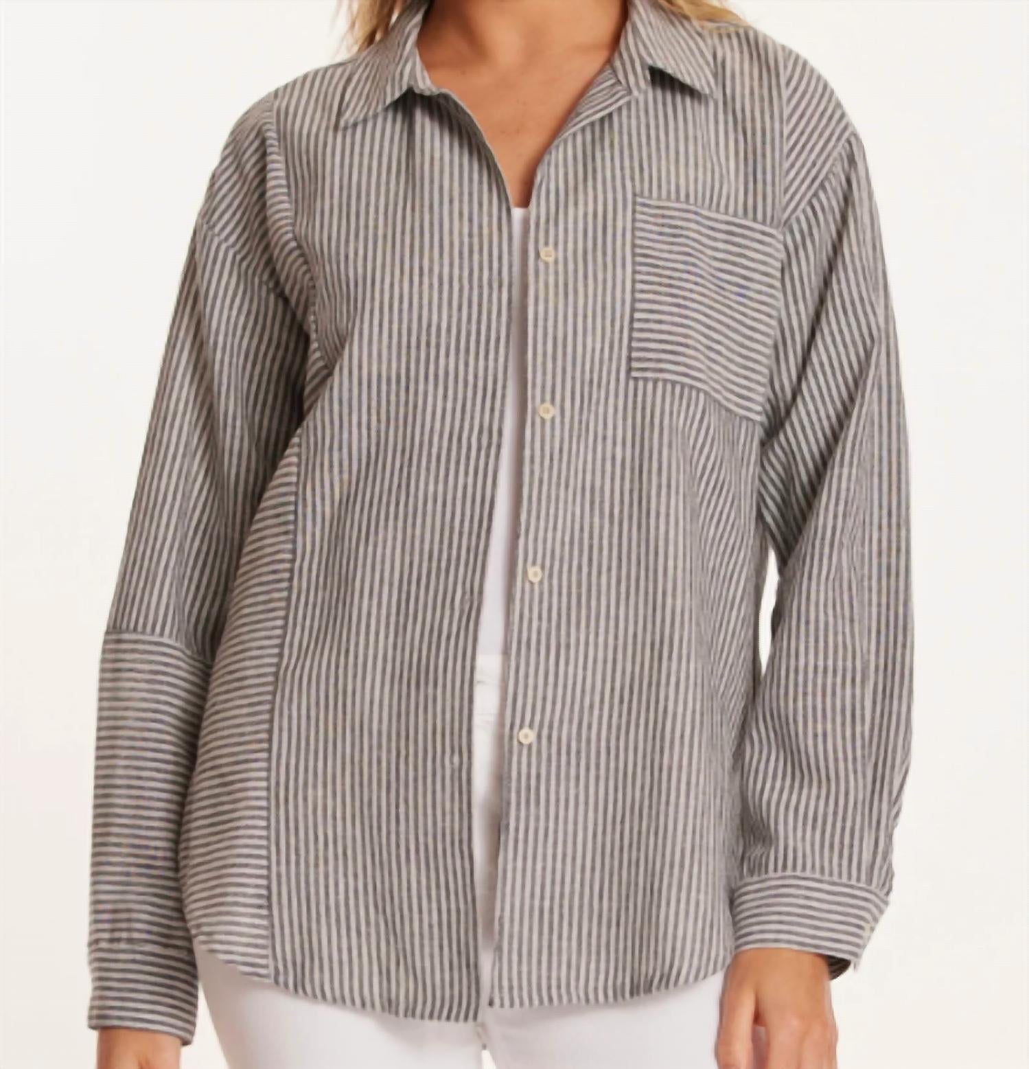 Mododoc - Long Sleeve Oversize Mix Media Shirt