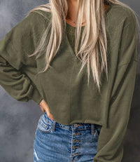 Shewin - Drop Shoulder Cropped Sweater