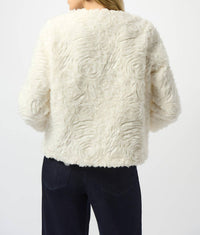 Joseph Ribkoff - Embroidered Faux Fur Collarless Jacket