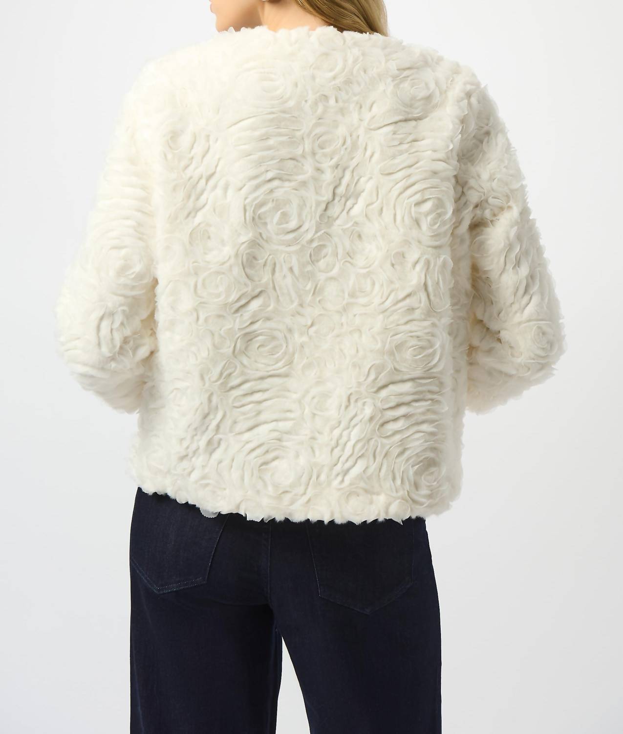 Joseph Ribkoff - Embroidered Faux Fur Collarless Jacket