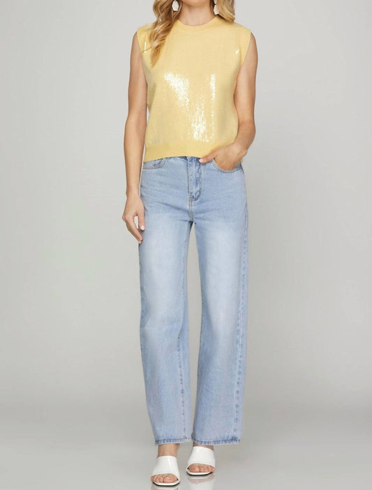 She + Sky - Sleeveless Sequin Knit Sweater Top