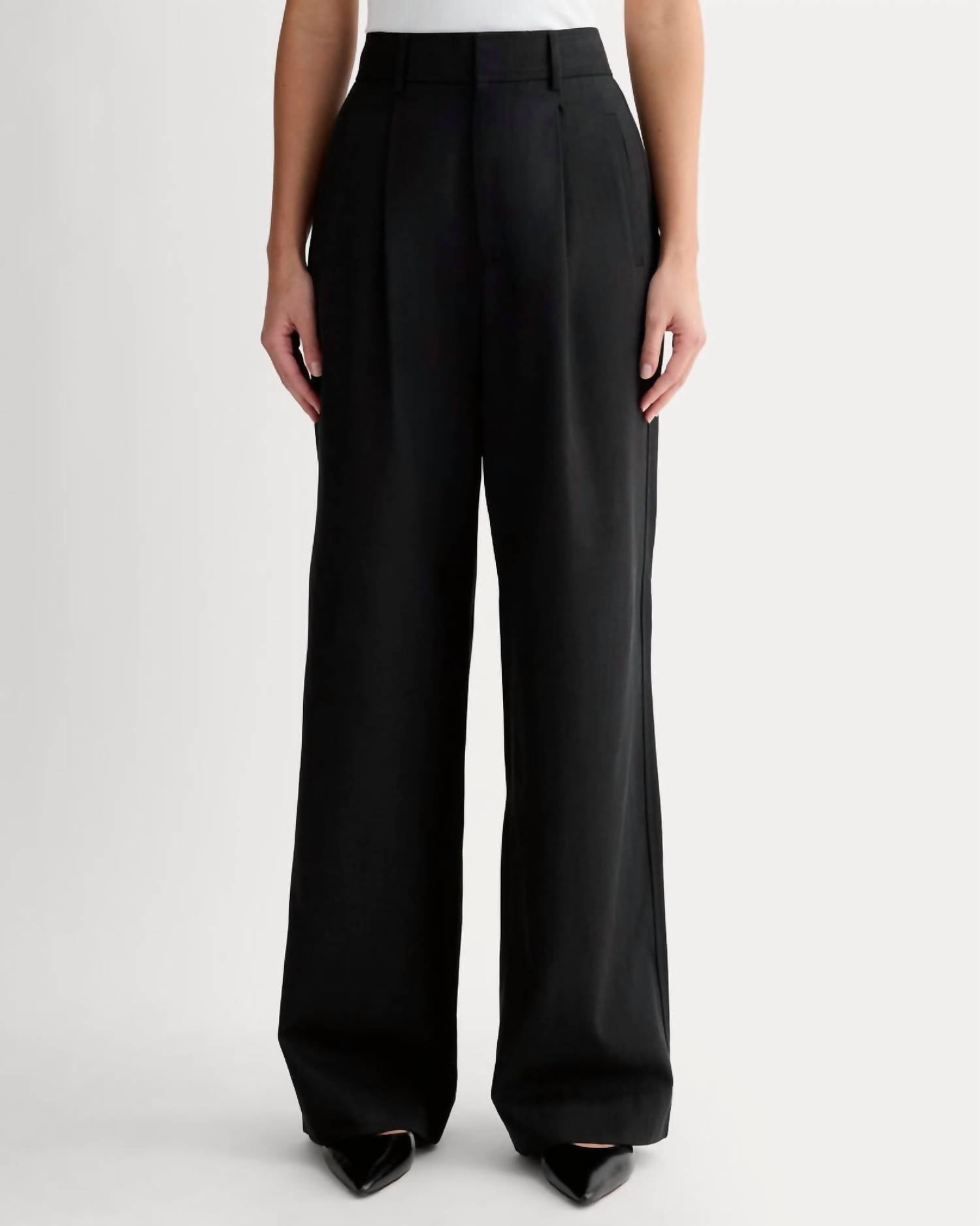 Everlane Way High Drape Pleated Pants in buttersmooth black - women's pants