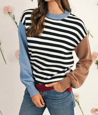 Shewin - Striped Color Block Sweater