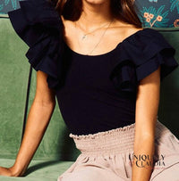 Fashion District La - Julianna Ruffle Cap Sleeve Scoop Neckline Top