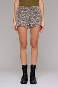 Hidden - Cheetah Print Jagged Hem Shorts