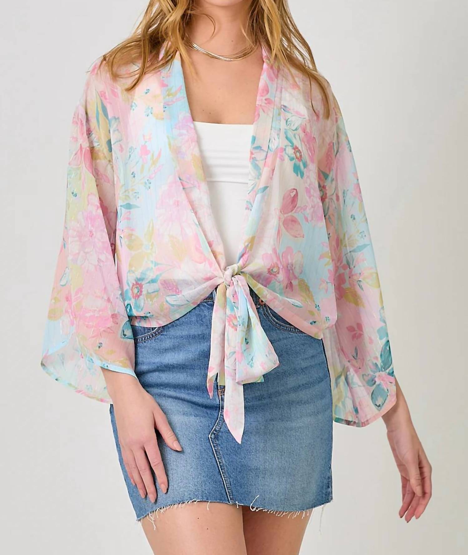 Mystree - Flowy Tie Front Kimono