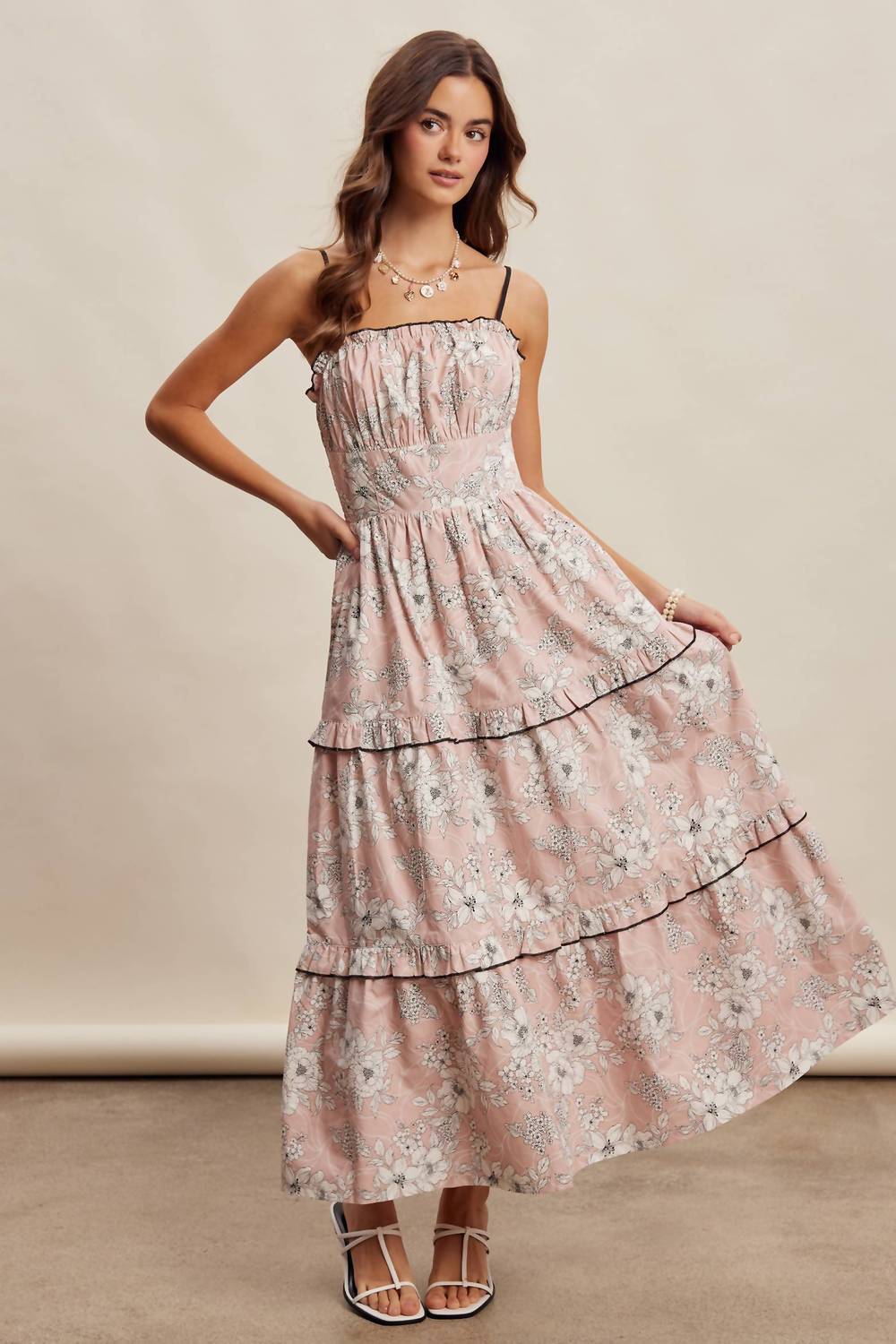 Listicle - Floral Ruffle Tiered Maxi Dress