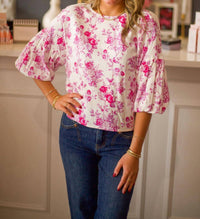 TCEC Floral Top With Puff Sleeve Blouse in orchid - women's blouse