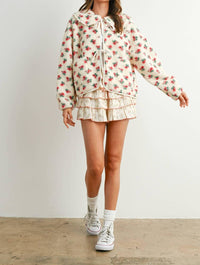 Buttermelon - Holland Floral Tie-front Fleece Jacket Coquette Peter Pan Collar Cardigan