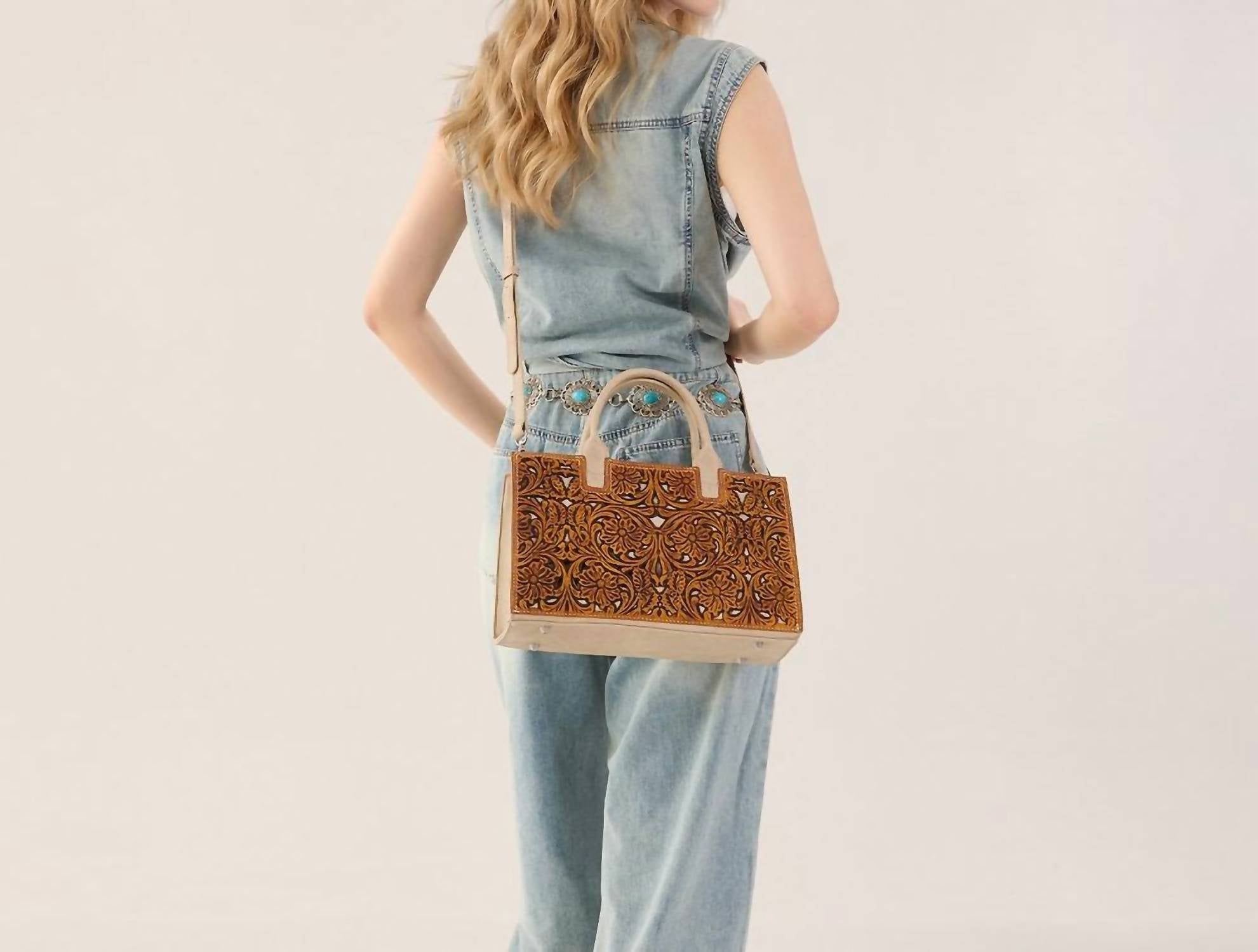 Trinity Ranch - Floral Tooled Leather Western Satchel Tote Bag