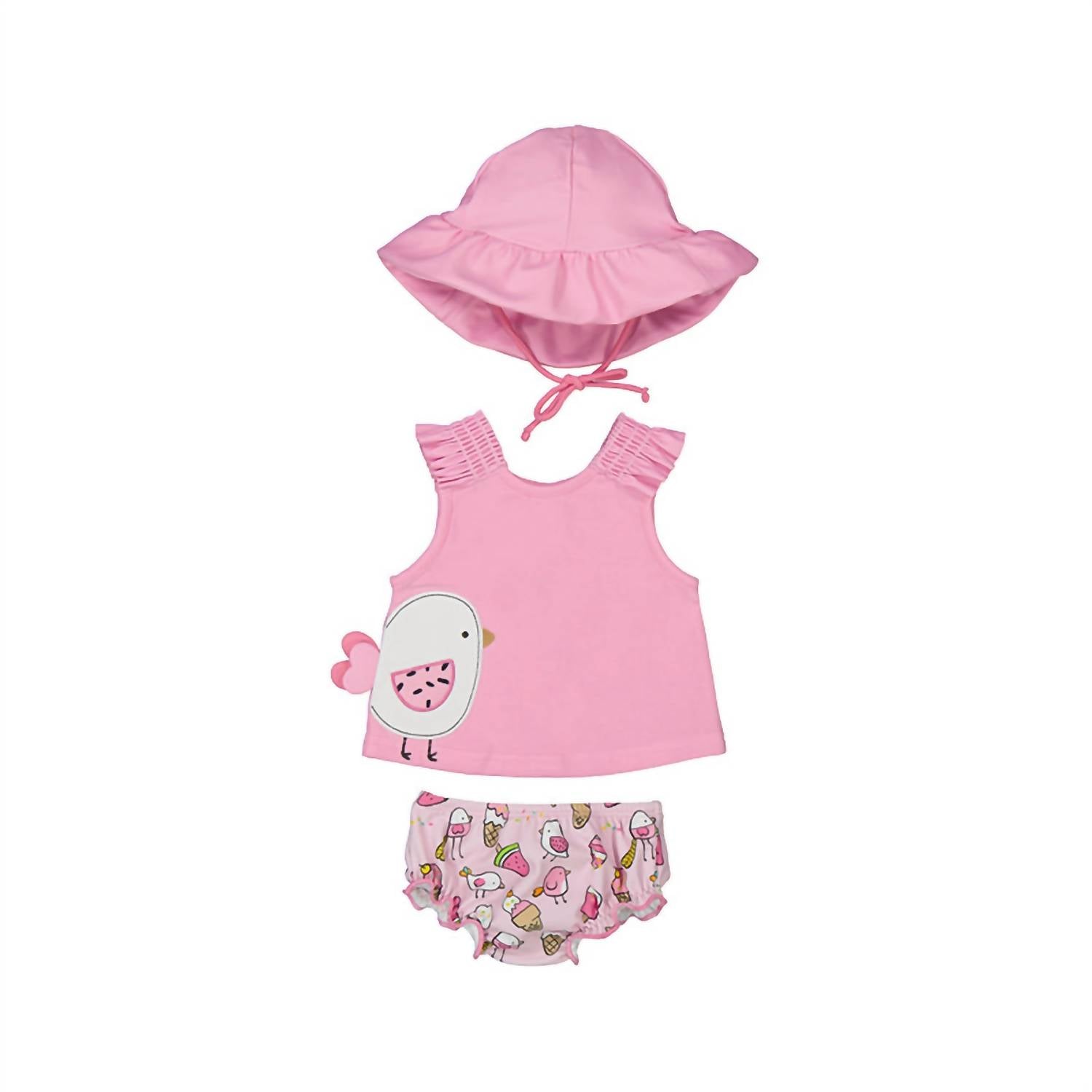 Mayoral Girl's Bathing Suit Set With Hat in pink - kids' bikini