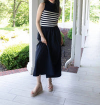 In The Beginning She's the Captain Nautical Midi Dress in navy - women's dress
