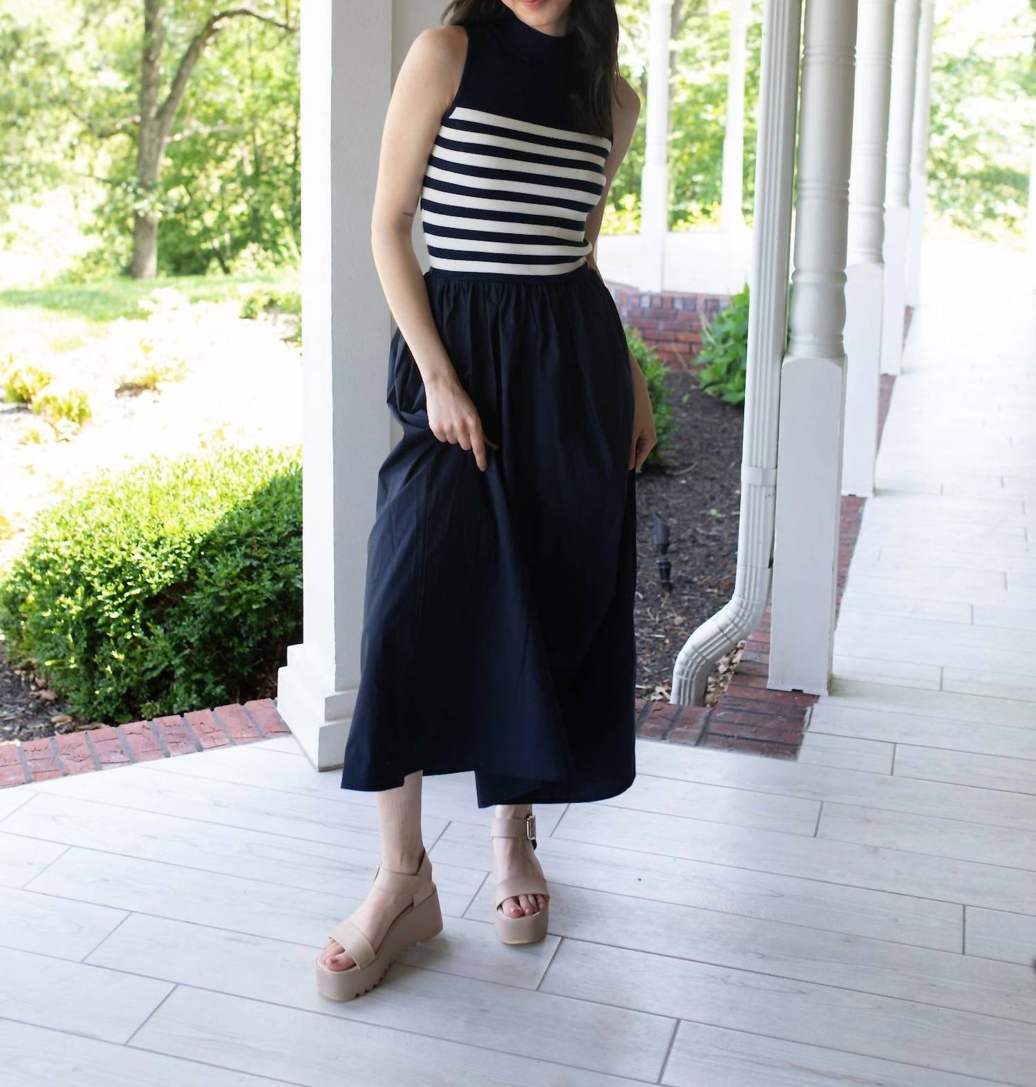 In The Beginning She's the Captain Nautical Midi Dress in navy - women's dress