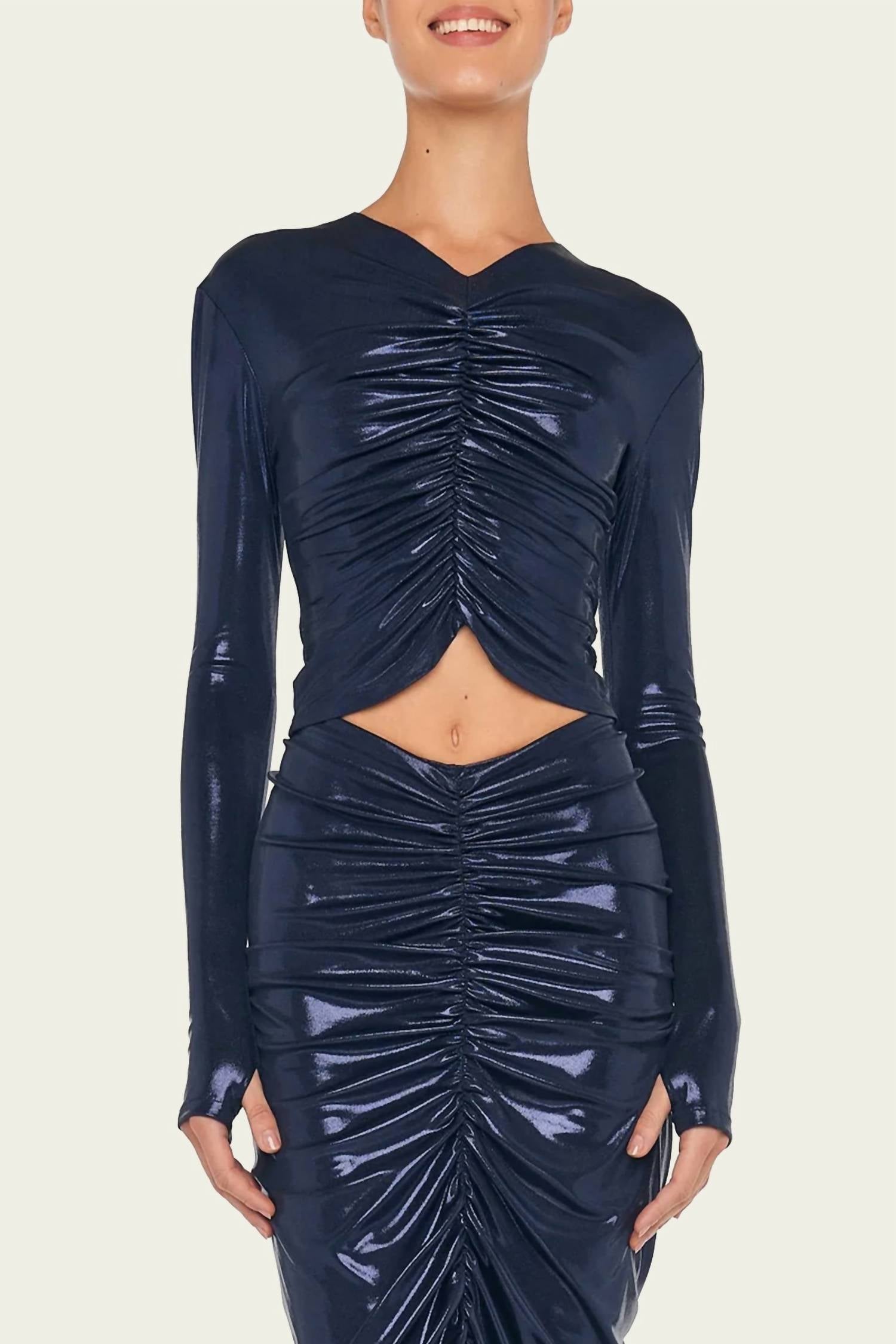 Norma Kamali - Long-sleeve V-neck Shirred Front Top