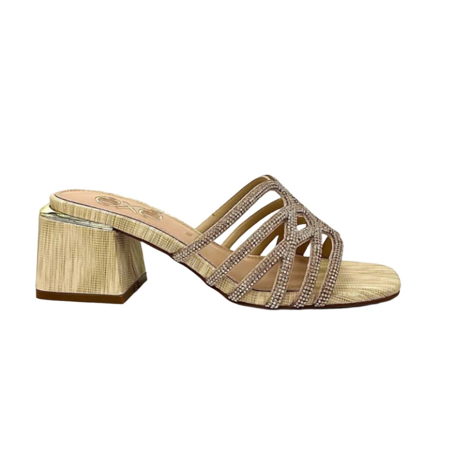Exe Women's Carmen Block Heeled Evening Sandal in gold - women's heels