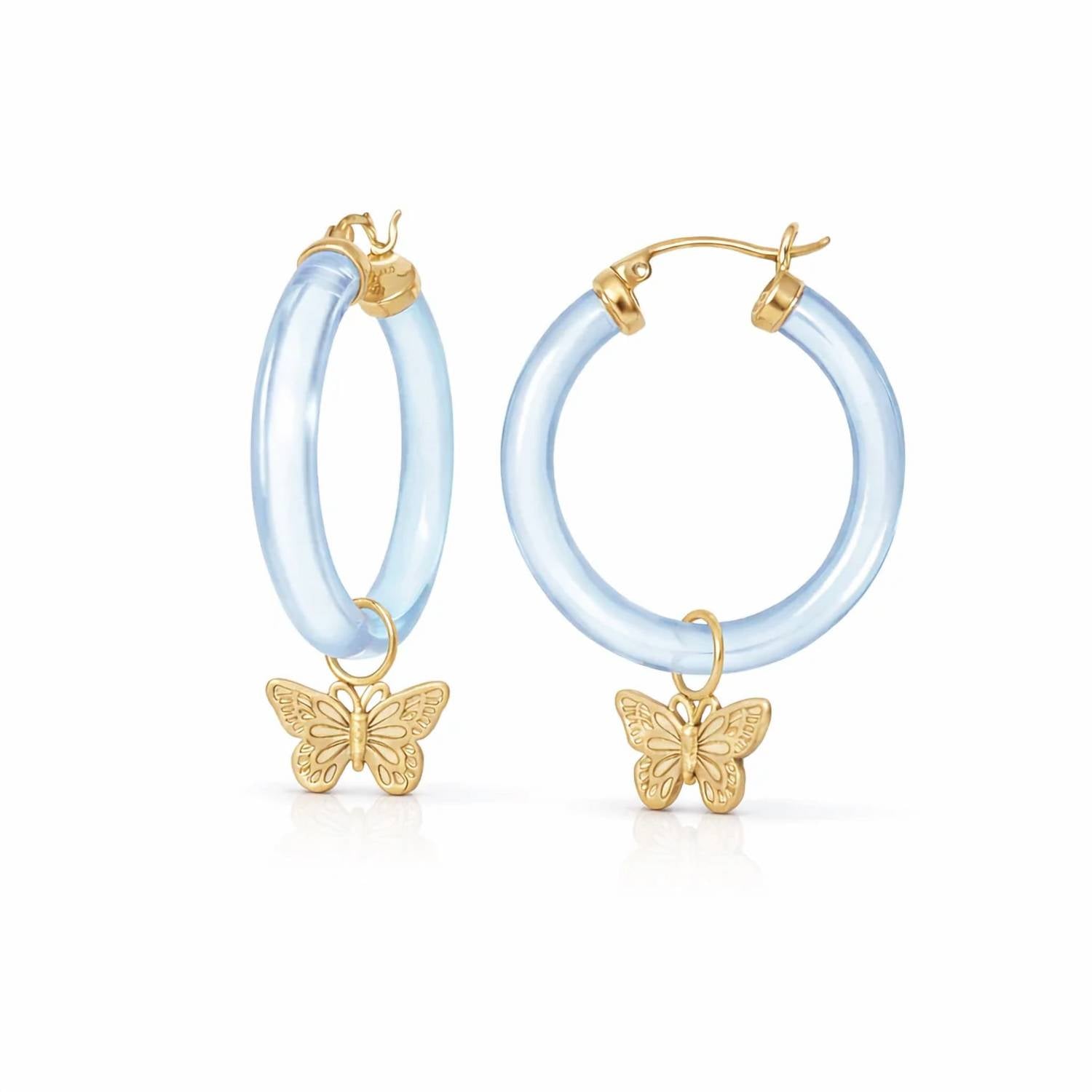 Gold & Honey - Women's Butterfly Charm Lucite Hoop Earrings