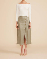 LUCY PARIS Midi Button Skirt in sage - women's skirt