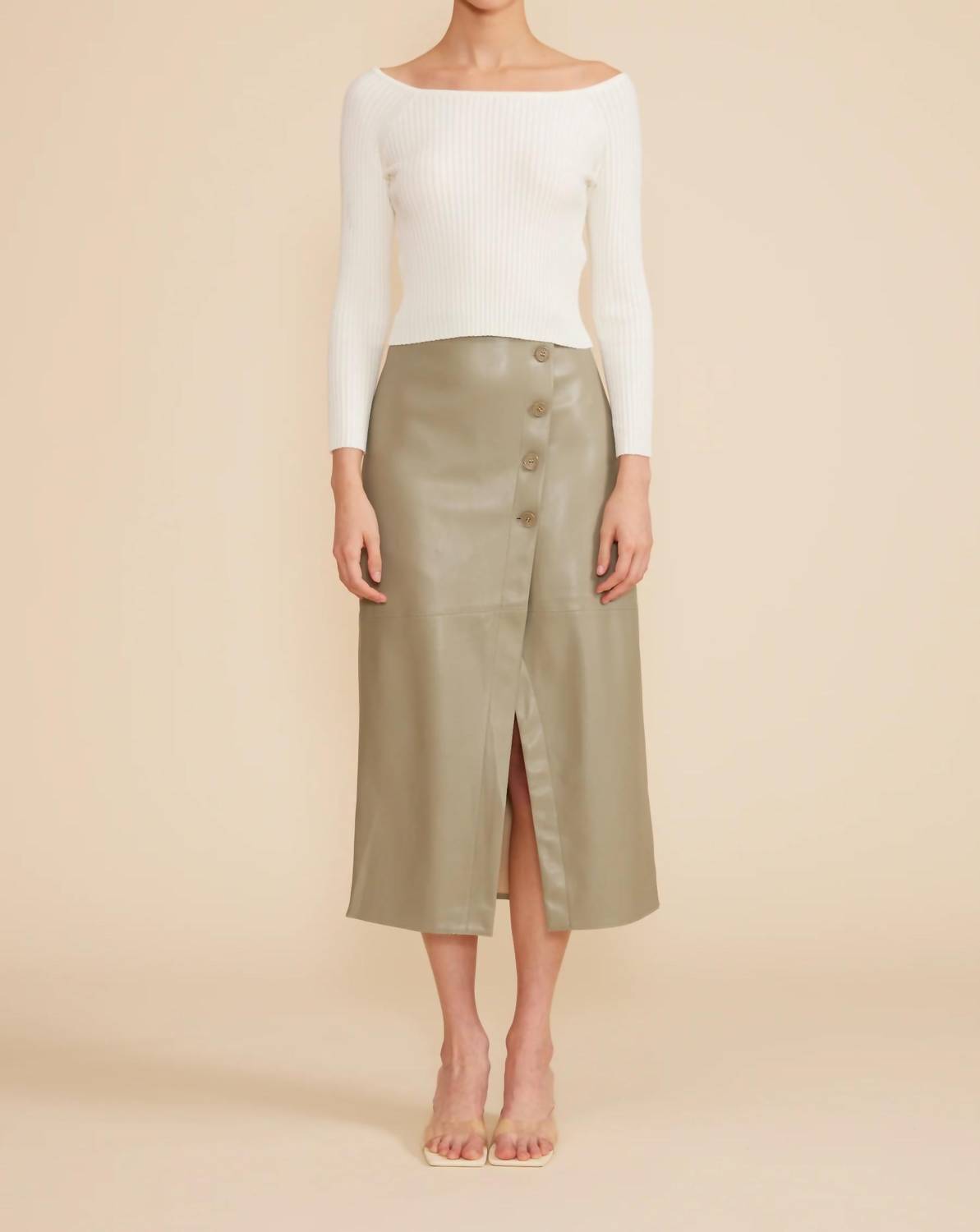 LUCY PARIS Midi Button Skirt in sage - women's skirt