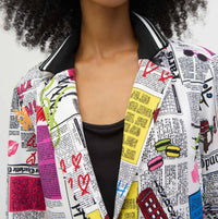 Joseph Ribkoff Serita Silky Knit Word Fitted Blazer in multi print - women's jacket - view 4