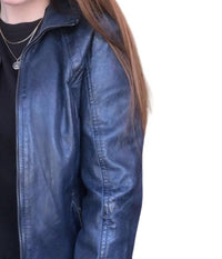 MAURITIUS Else Rf Leather Jacket in navy - women's jacket - detail view