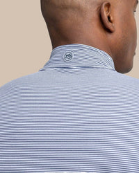 SOUTHERN TIDE Cruiser Micro Stripe Quarter Zip Top in heather navy - men's long sleeve top - alternate view