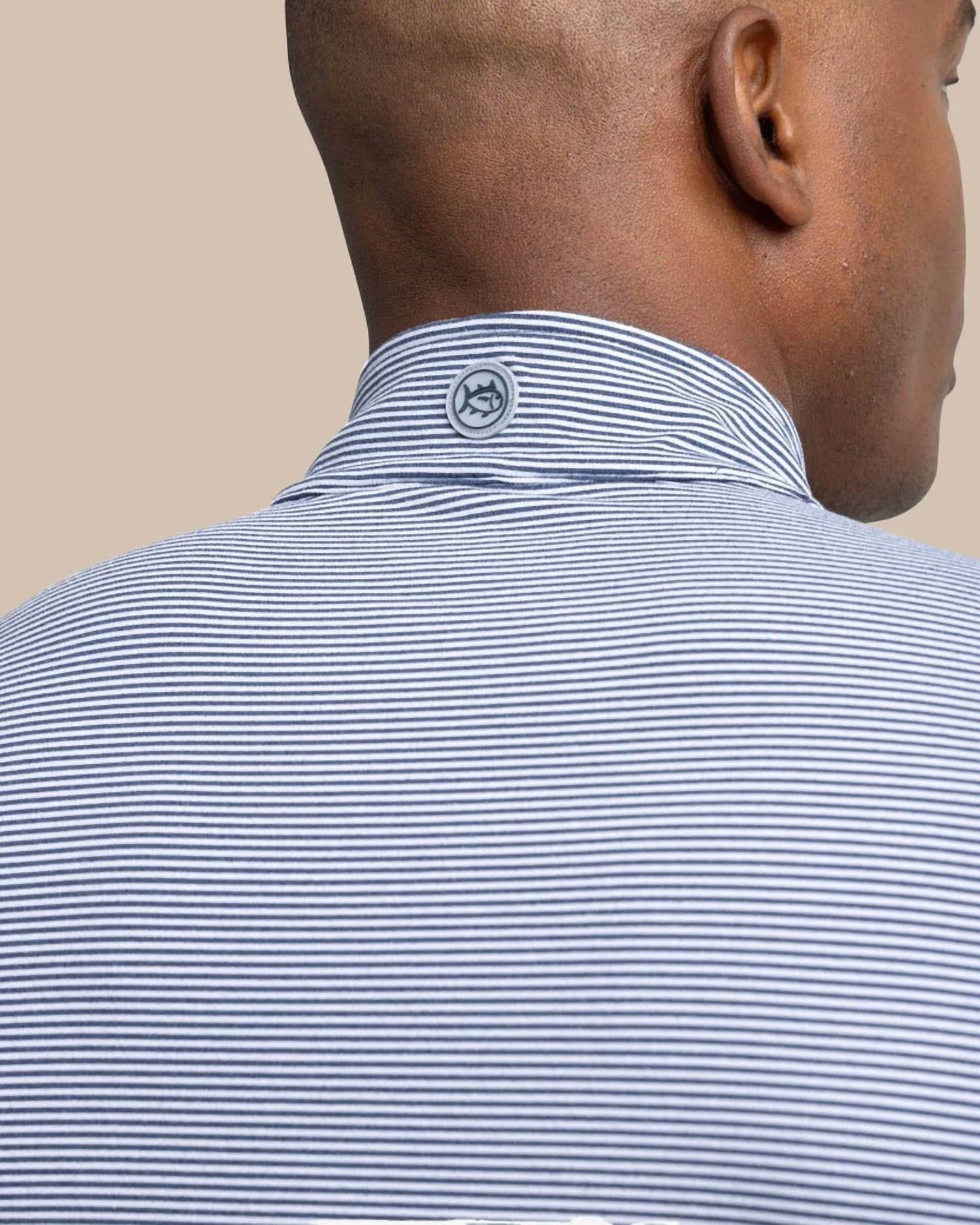 SOUTHERN TIDE Cruiser Micro Stripe Quarter Zip Top in heather navy - men's long sleeve top - alternate view