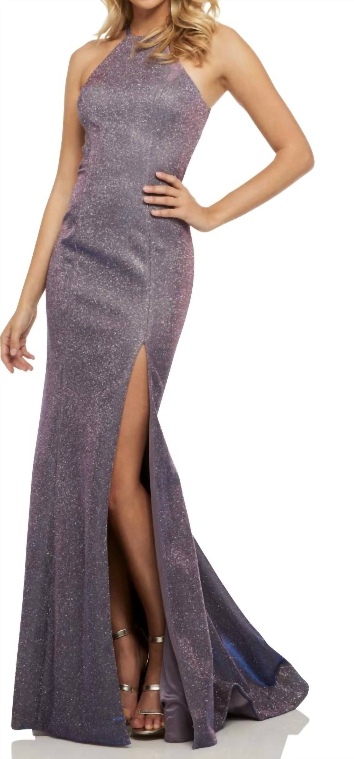 Sherri Hill - Glittered Sleeveless Halter Neck Long Gown