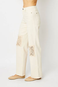 Judy Blue - Dyed Crochet Patch Wide Leg Denim Jeans