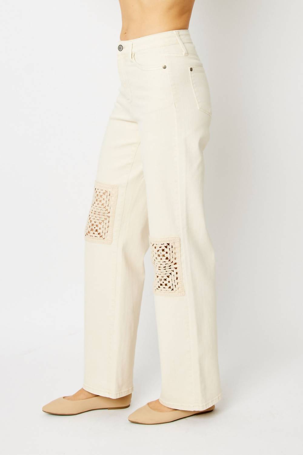 Judy Blue - Dyed Crochet Patch Wide Leg Denim Jeans