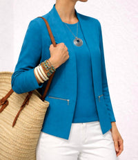 J'Envie/Eli Torino Zip Ribbed Cardigan in french blue - women's cardigan