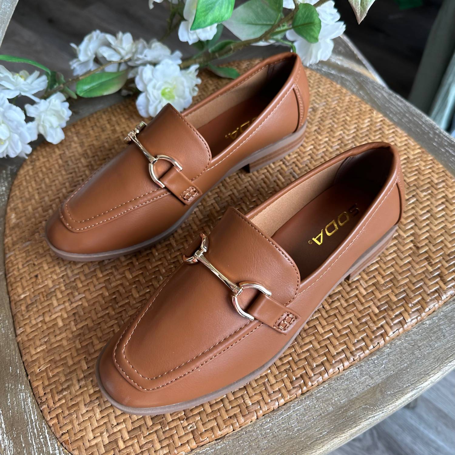 SODA Women's Guitar Buckle Loafer in cognac - women's flats - alternate view