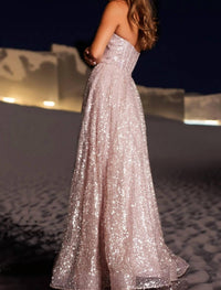 Jovani - Strapless Corset Sequin Dress