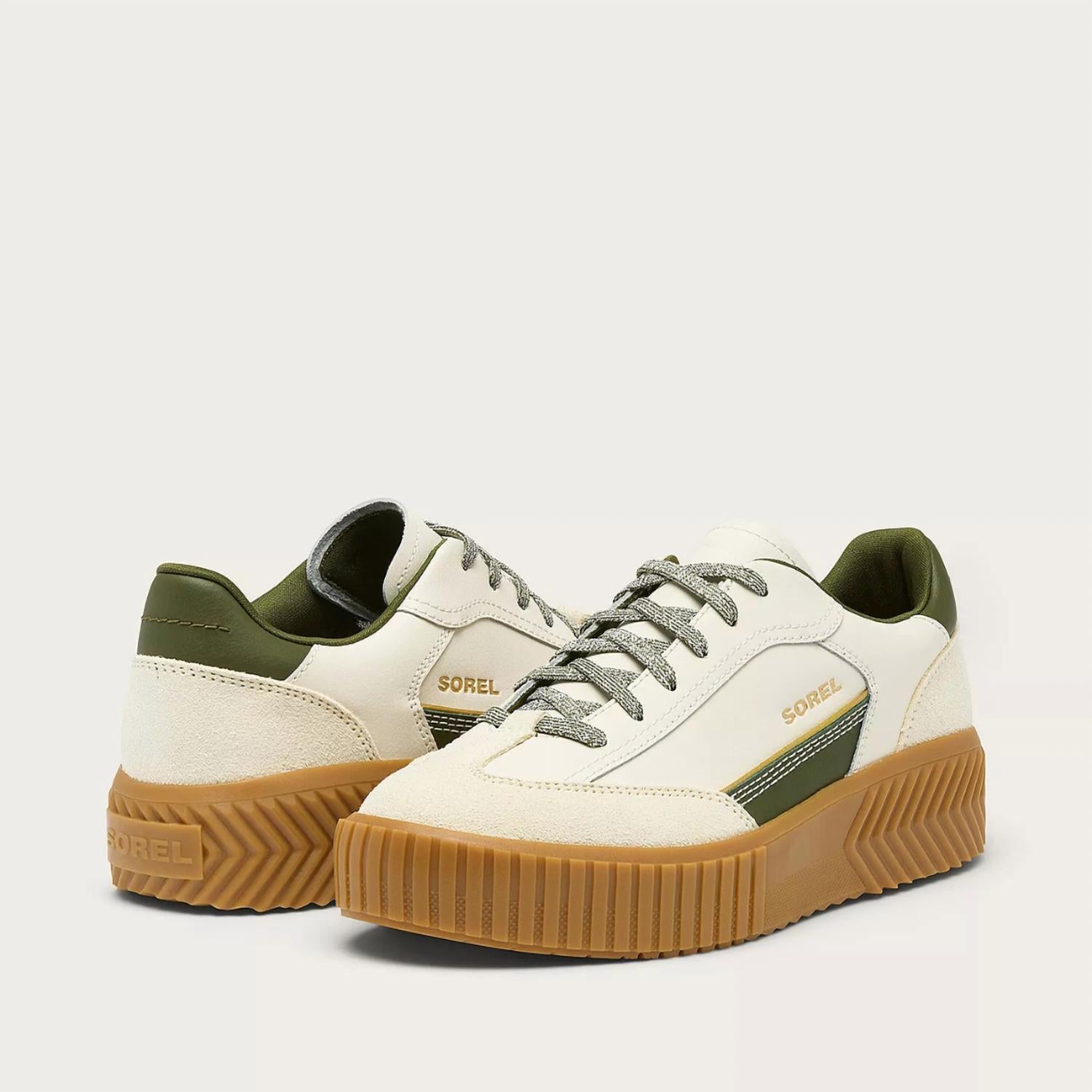 SOREL Women's Ona Ave T-Toe Sneaker in chalk utility green - women's sneaker - detail view