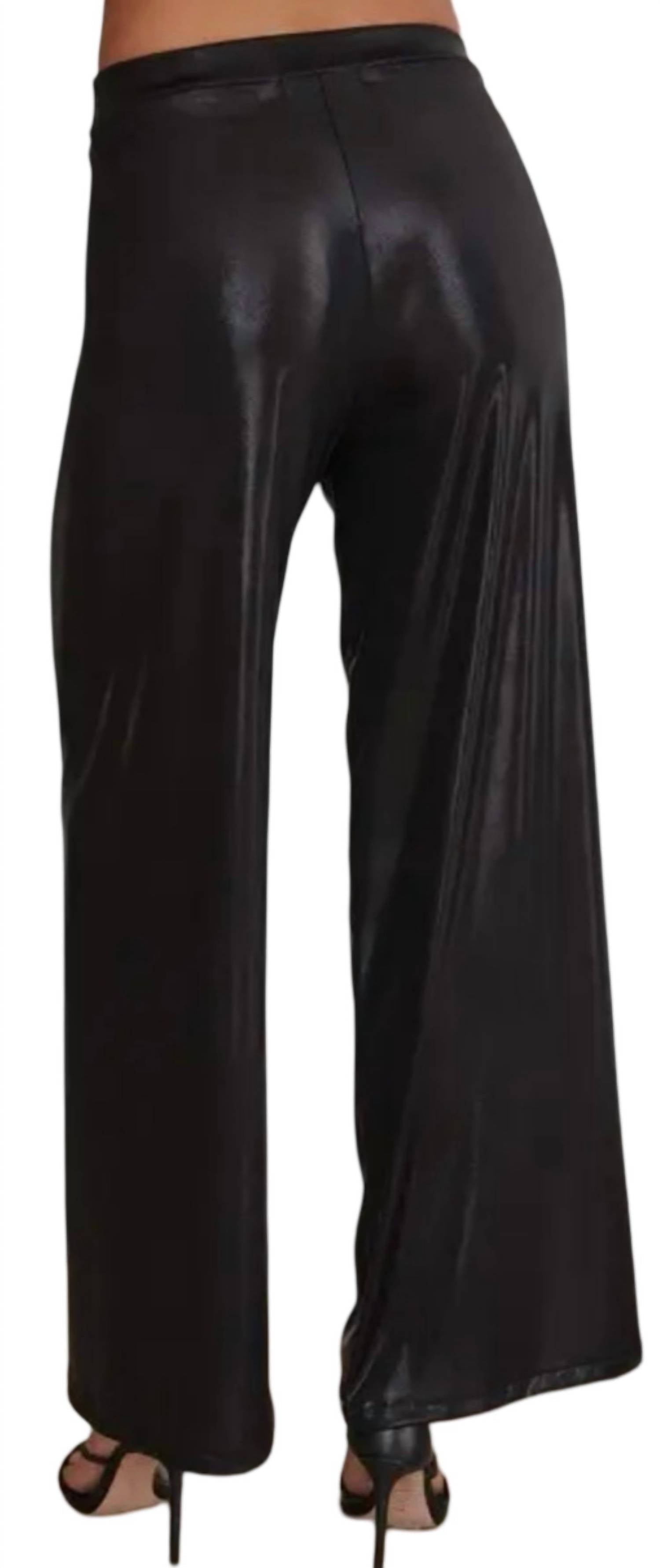 Venti6 - Elastic Waistband Metallic Wide Leg Pants