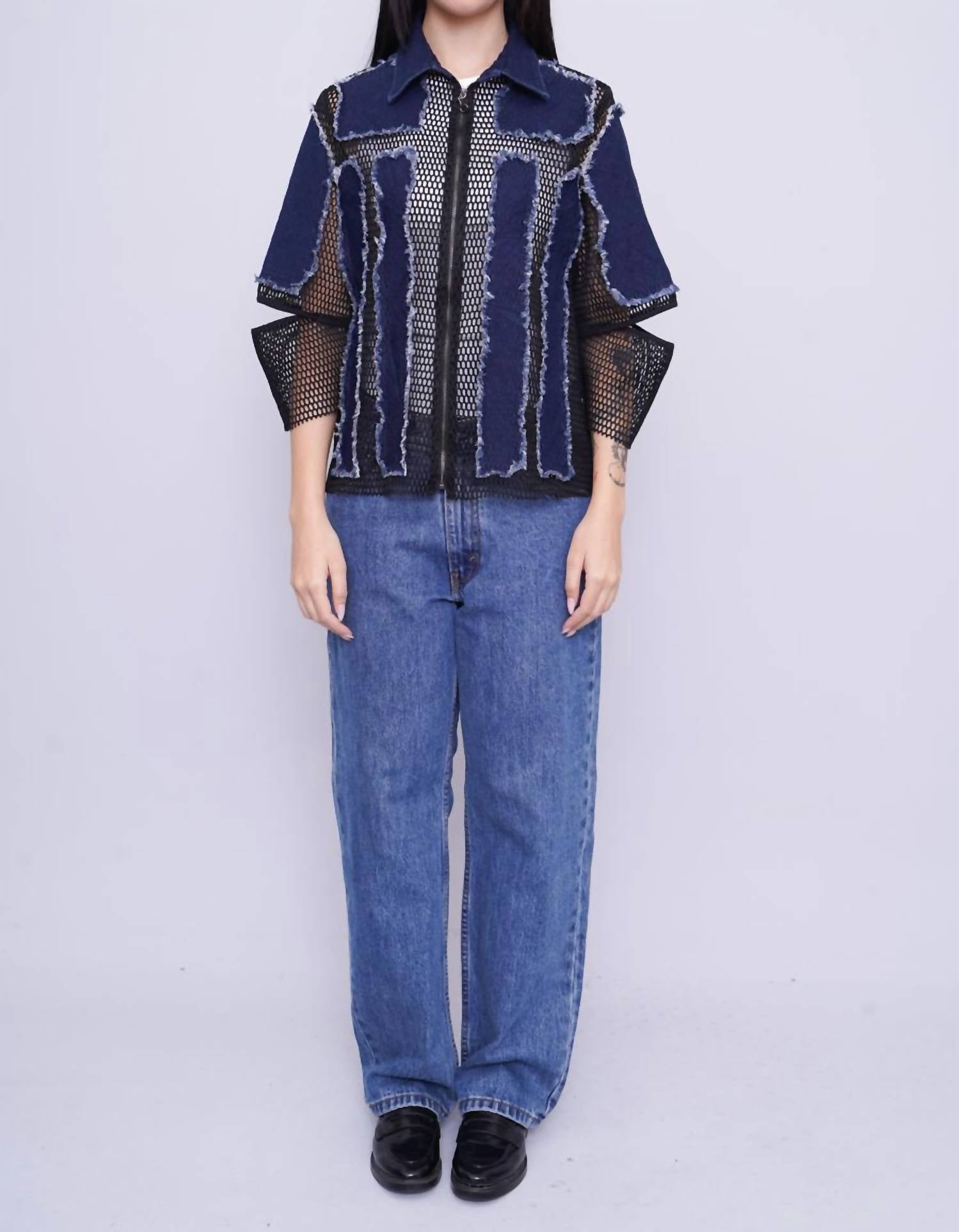 Samuel Dong Women's Textured Jacket in blue denim - women's jacket - view 4