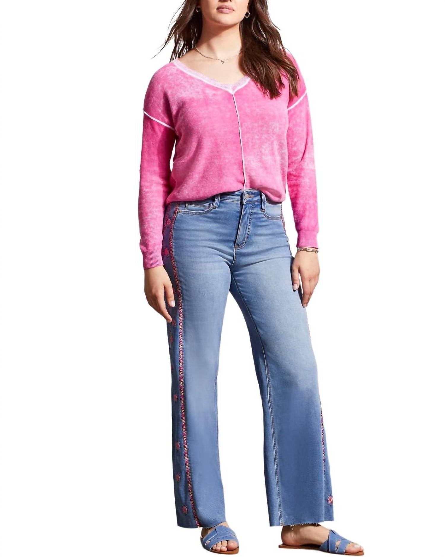 TRIBAL Brooke Hugging Jeans With Side Embroidery in blue lotus - women's jeans