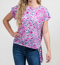 TRISHA TYLER Side Tie Tee in pink grey - women's t-shirt