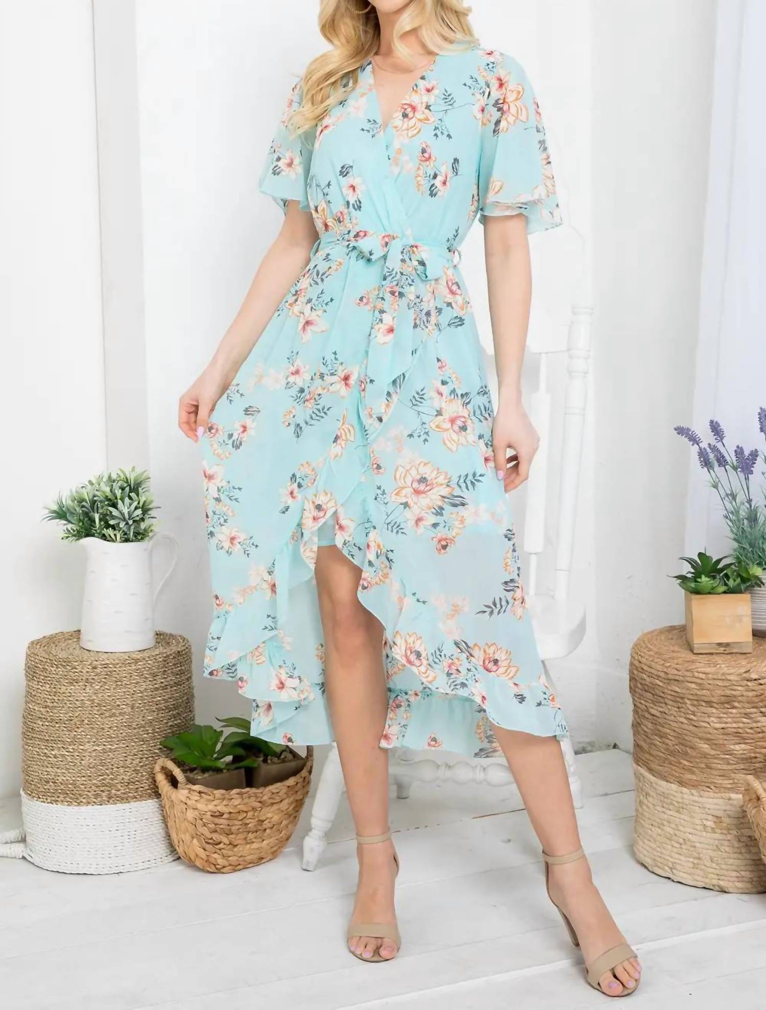 La Soul - Floral Faux Tie Wrap Dress