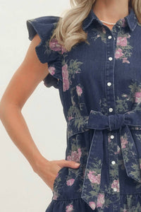 Entro - Melissa Floral Print Ruffle Sleeve Mini Dress