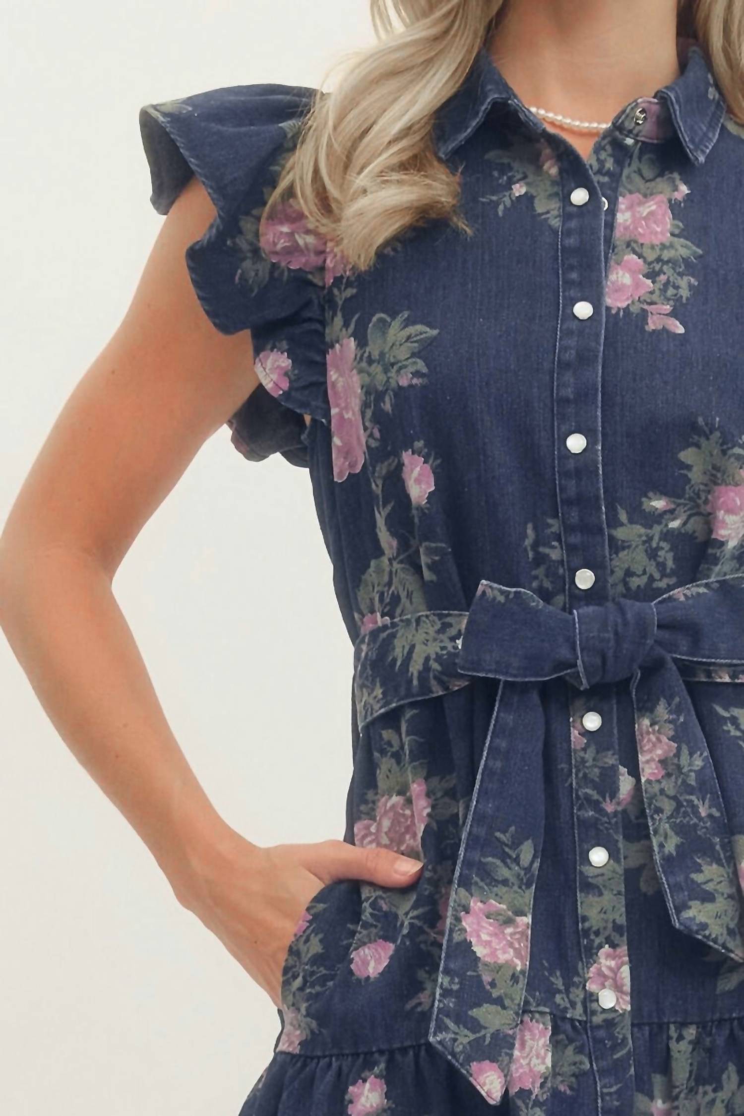 Entro - Melissa Floral Print Ruffle Sleeve Mini Dress