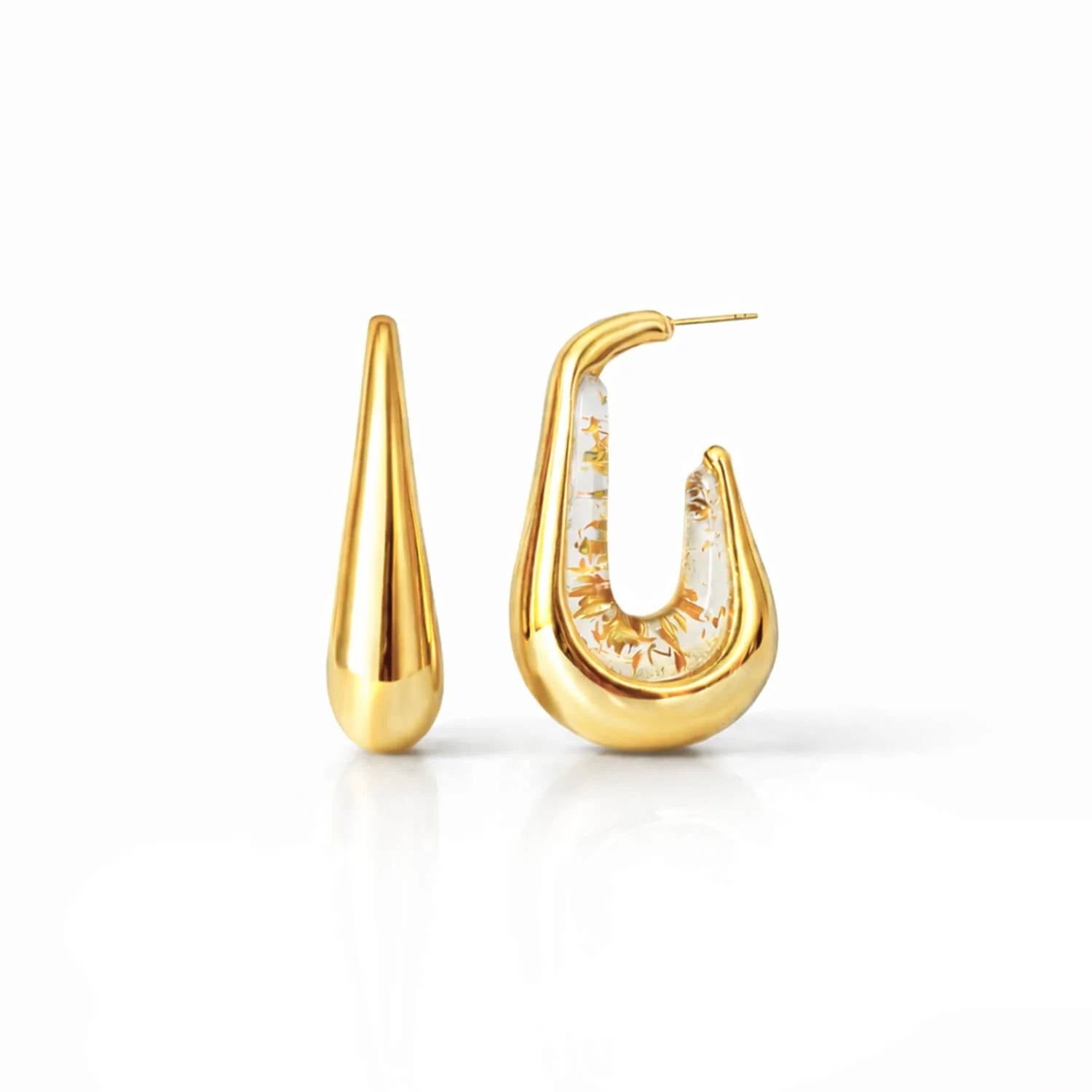 Gold & Honey - Women's Drop Hoop Earrings