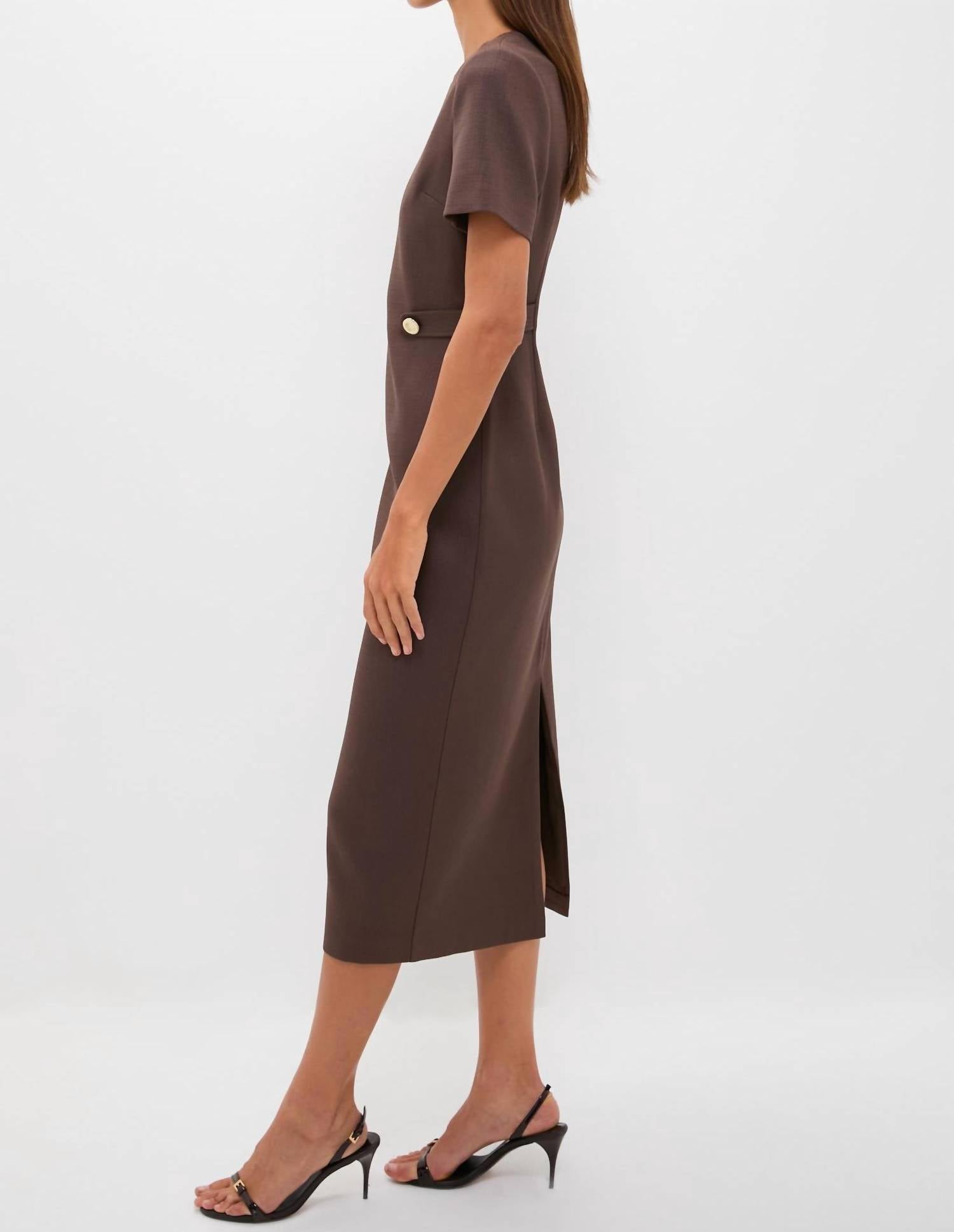 Hyacinth House Zarah Short Sleeve Midi Dress in chocolate brown - women's dress - alternate view