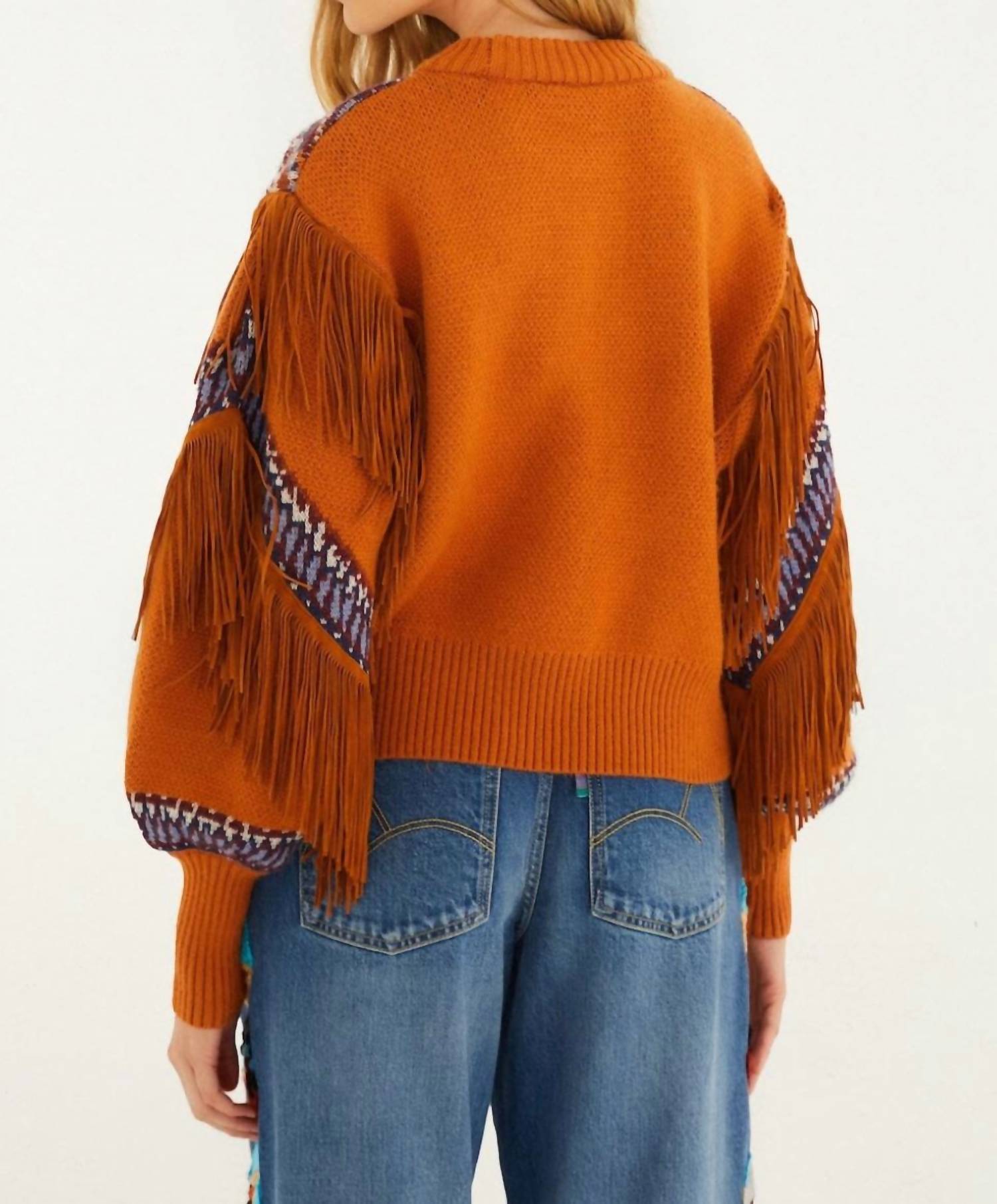Farm Rio - Arabesque Scarf Fringe Knit Sweater