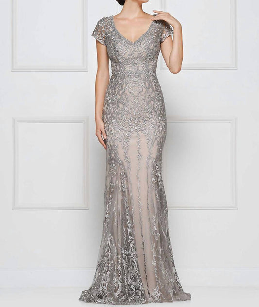 Rina Di Montella - Lace Short Sleeves Trumpet Gown