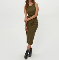 Michael Stars Wren Ribbed Midi Dress in topiary - women's dress - alternate view