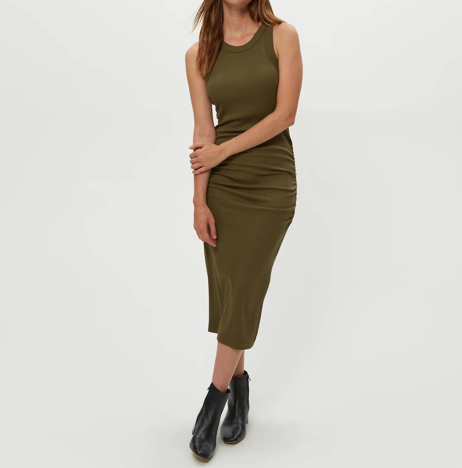 Michael Stars Wren Ribbed Midi Dress in topiary - women's dress - alternate view
