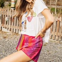 QUEEN OF SPARKLES Full Rhinestone Shorts in red multi - women's shorts - detail view