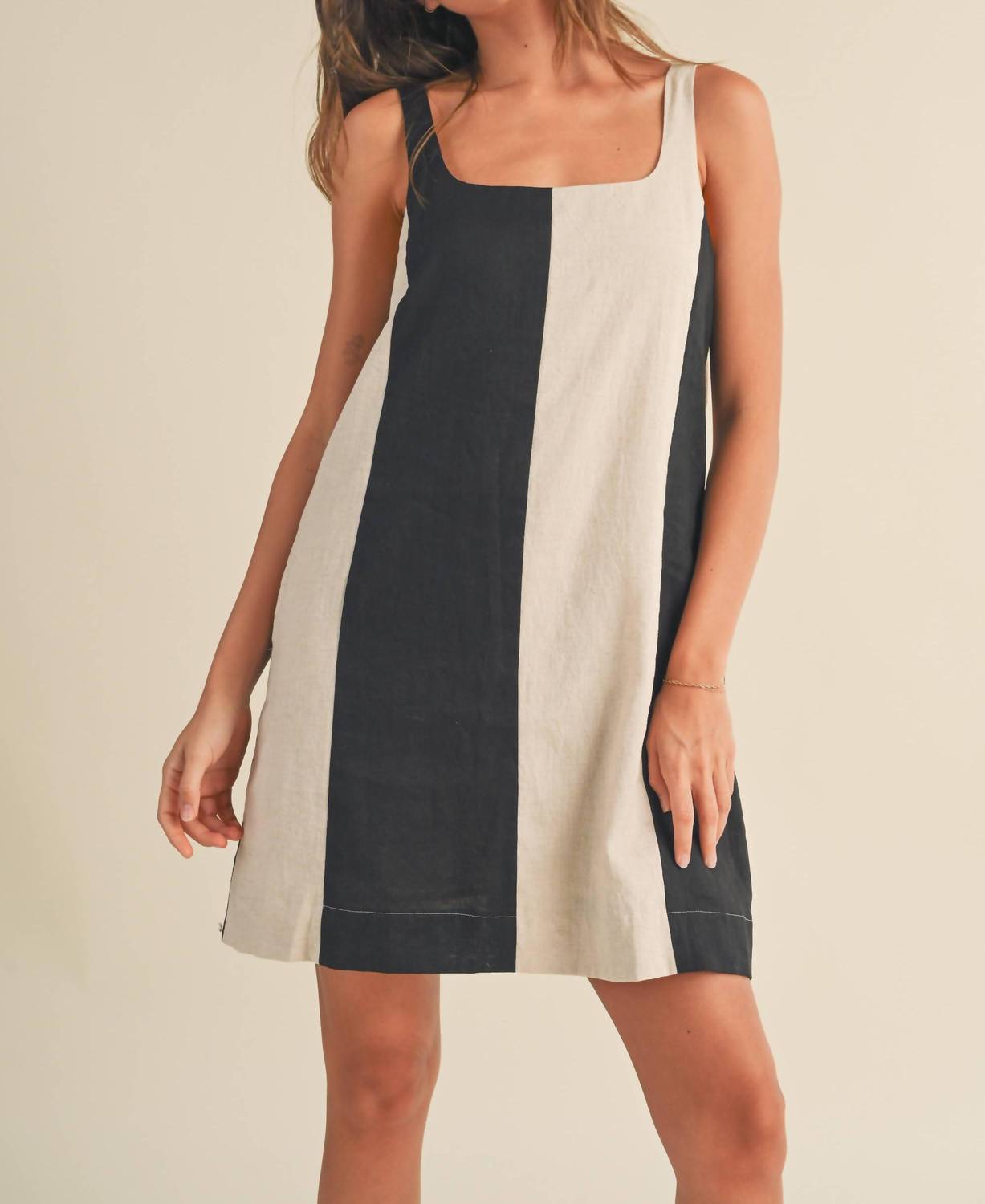 MIOU MUSE Color Block Mini Dress in beige black - women's dress